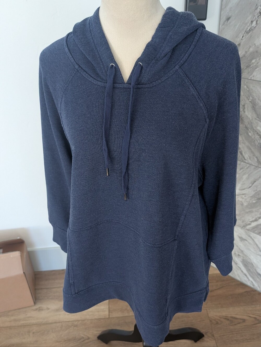 Chico's Navy Blue Hooded Pullover Sweatshirt